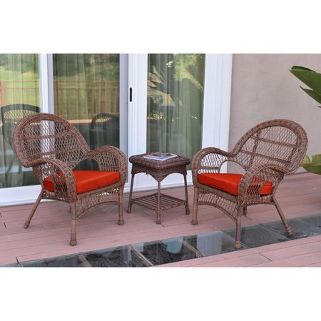 PROPATION W00210-2-CES018 3 Piece Santa Maria Honey Wicker Chair Set; Brick Red Cushion PR1081399